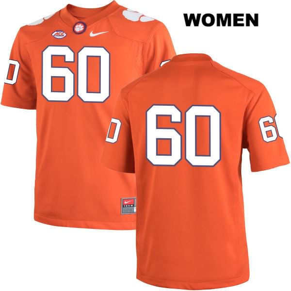 Women's Clemson Tigers #60 Kelby Bevelle Stitched Orange Authentic Nike No Name NCAA College Football Jersey KMR5846FH